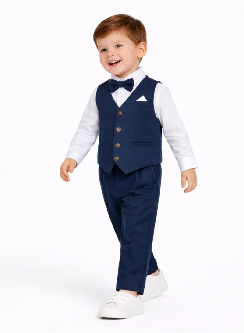 victor and jane Blue Waistcoat, Shirt, Trousers & Bow Tie Set (3 Years–8 Years)